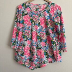 Lulu B Floral Floral Top Lightweight Colorful Beach 3/4 Sleeves S